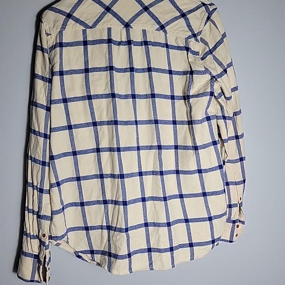 J Crew BoyFit Flannel Shirt Blue/White Window Pane Long Sleeve Women's Size 10 - Picture 9 of 9